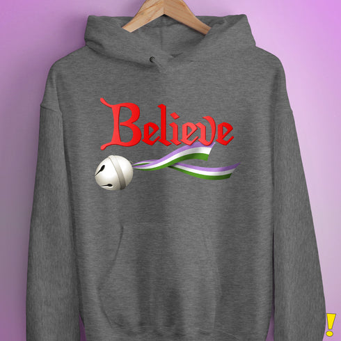 Believe Genderqueer Pride Jingle Bell Hoodie - Grey Heather